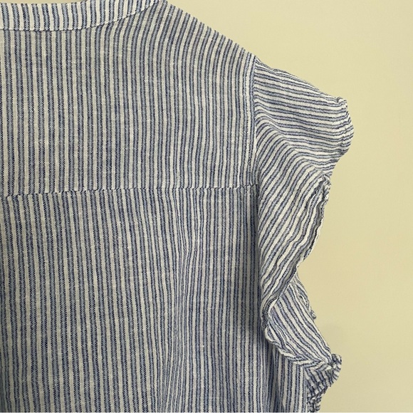OLD NAVY Linen Cotton Blend Blue and White Striped Flutter Sleeve Blouse, XXL - Picture 9 of 15